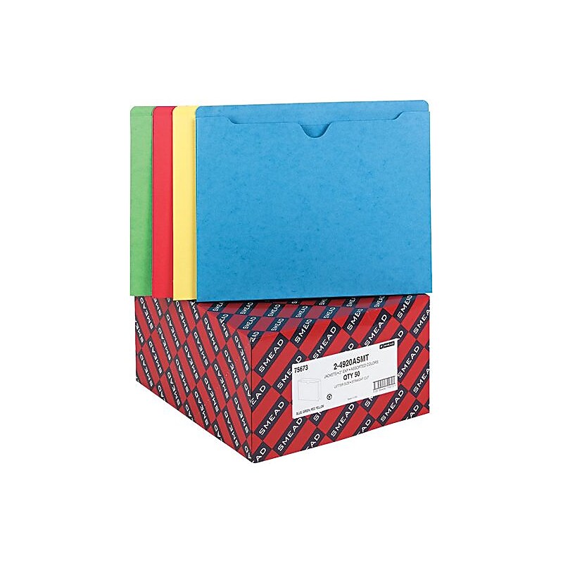 Smead 10% Recycled Reinforced File Jacket, 2" Expansion, Letter Size, Assorted, 50/Box (75673) image 1