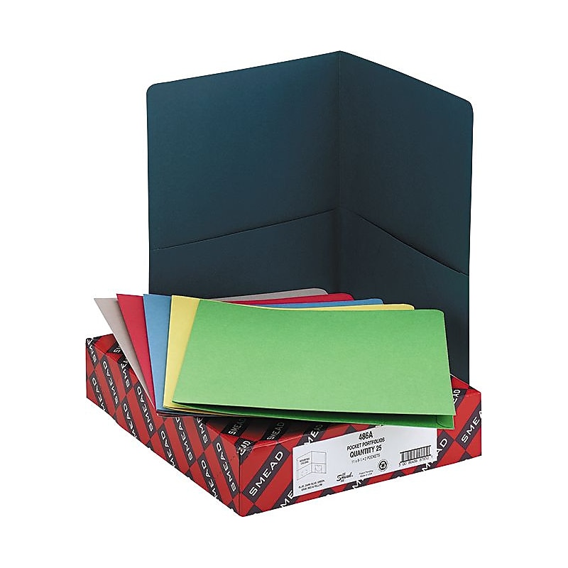 Smead 2 Pocket Faux Leather Portfolio Folder, Assorted Colors, 25/Box (87850) image 1