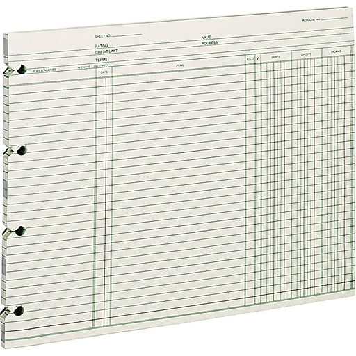 Wilson Jones Ledger Paper, Balance Ledger, 9 1/4" x 11 7/8", Green, 100