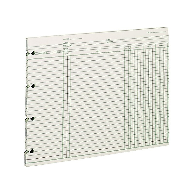 Wilson Jones Ledger Paper, Balance Ledger, 9 1/4" x 11 7/8", Green, 100 Sheets (WLJGN2D) image 1