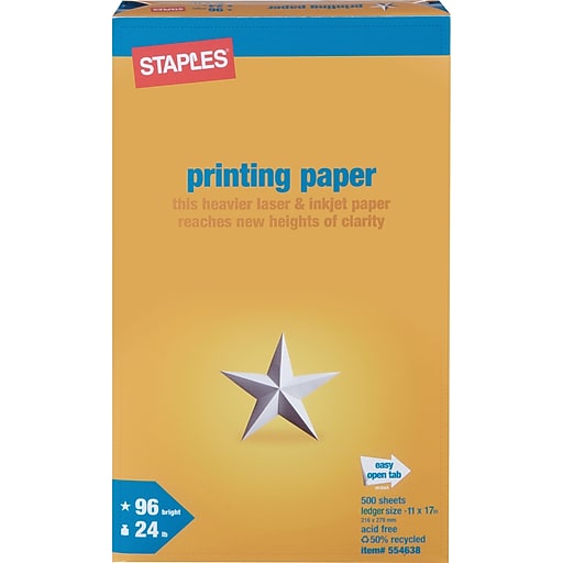 Staples® 50 Recycled Printing Paper, 11" x 17", White, 500/Ream at Staples