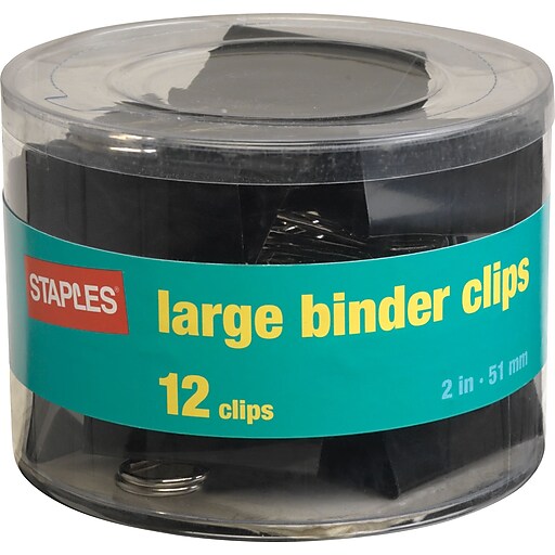 Staples® Large Metal Binder Clips, Black, 2" Size with 1" Capacity Staples