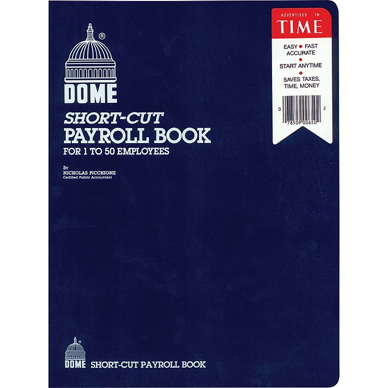 Dome Short-Cut Payroll Book, 8 Columns, 11.25" x 8.75", Navy (650) image 1