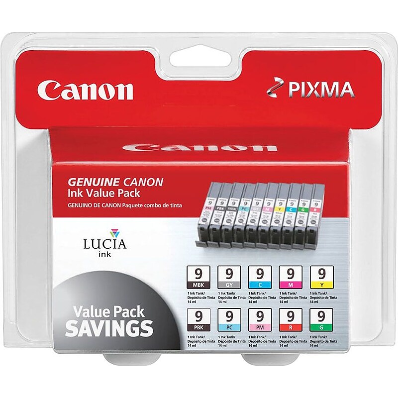 Canon 9 Black and Color Assorted Standard Yield Ink Cartridge, 10/Pack (1033B005) image 1