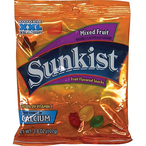 Sunkist Assorted Mixed Fruit Snacks, 3.8 oz., 15 Packs/Box