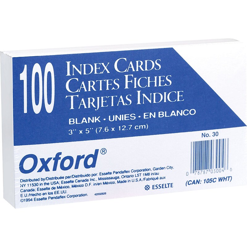 Oxford Index Cards, 3" x 5", White, 100 Cards/Pack (30EE) image 1