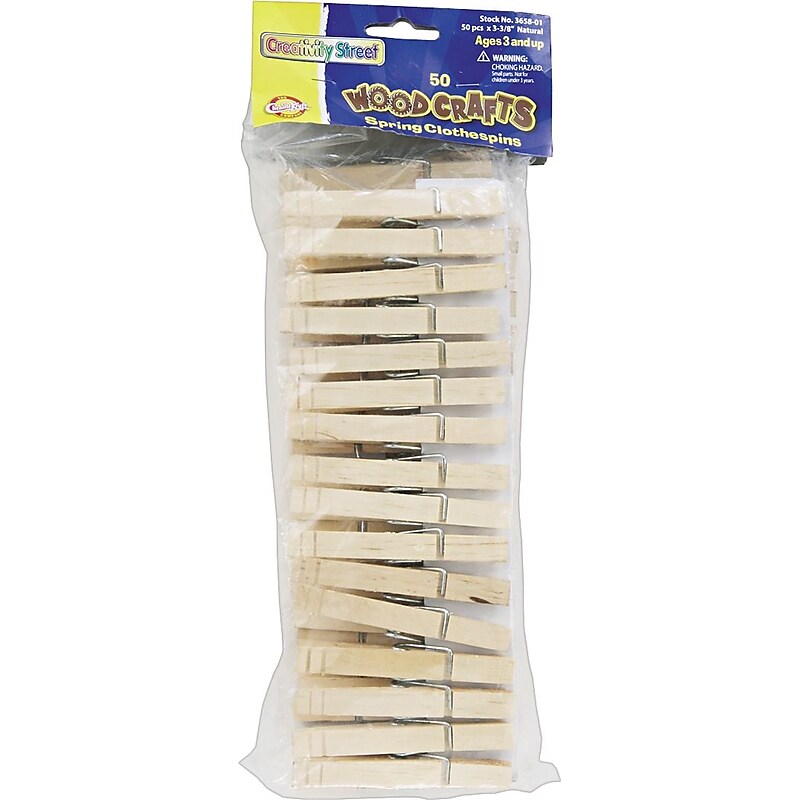 Creativity Street Wood Spring Clothespins 3 3/8"L, 50/PK, 4 PK/BD image 1