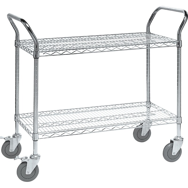Quantum Storage Systems 2-Shelf Wire Mobile Utility Cart with Lockable Wheels, Metal (WRC-2436-2) image 1