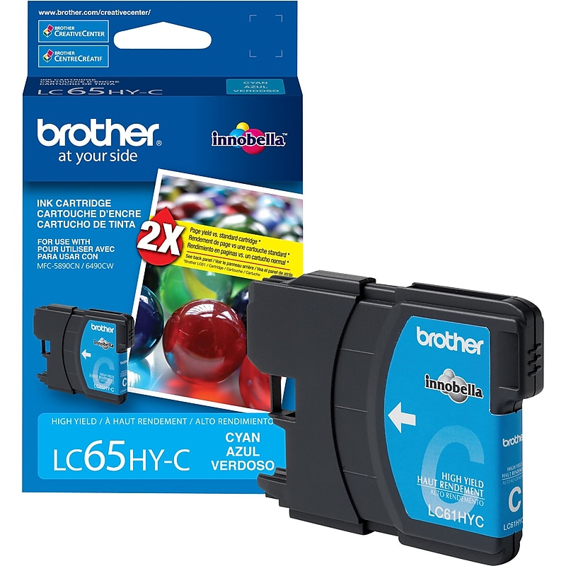 Brother LC65HYCS Cyan High Yield Ink Cartridge, Prints Up to 900 Pages image 1