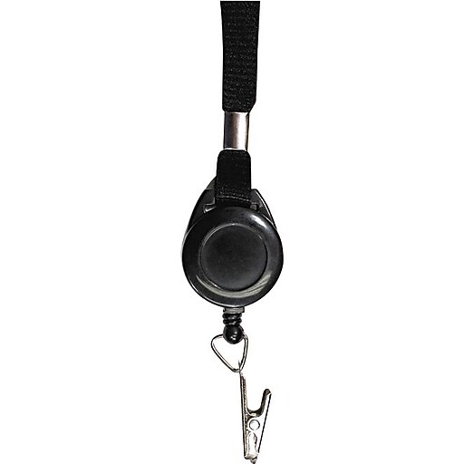 Advantus 36" Lanyard With Retractable ID Reel and Badge Clip, Black, 12/Pack (AVT75549) Staples