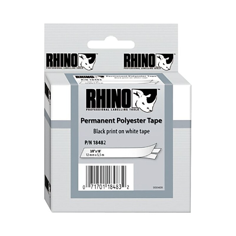 DYMO Rhino Permanent Polyester DYM18482 Label Maker Tape, 3/8"W, Black on White image 1