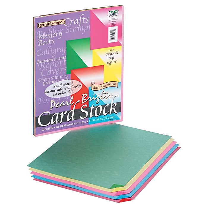 Reminiscence Card Stock, 65 lb Cover Weight, 8.5 x 11, Assorted Bright Pearl Colors, 50/Pack Reminiscence Card Stock, 65 lb Cover Weight, 8.5 x 11, Assorted Bright Pearl Colors, 50/Pack