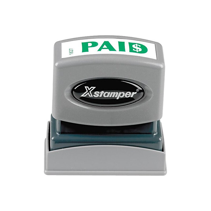 Xstamper "PAID" Rectangular Pre-Inked Stamp, Green Ink, 1/2" x 1 5/8" (036026) image 1