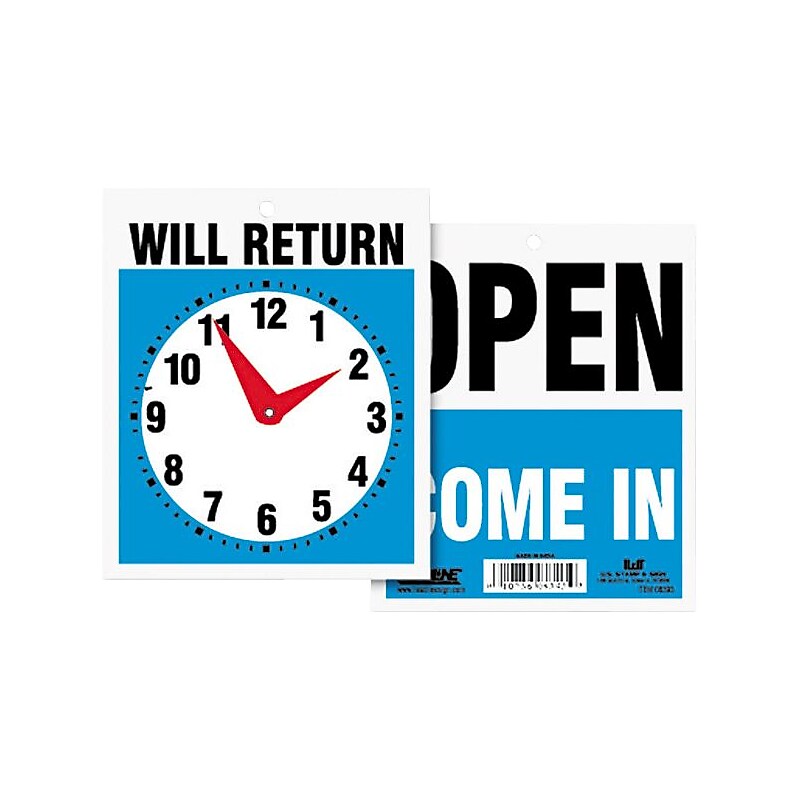 Headline® Reversible "OPEN/WILL RETURN" Business Sign with Clock, 7 1/2" x 9", 1 each image 1