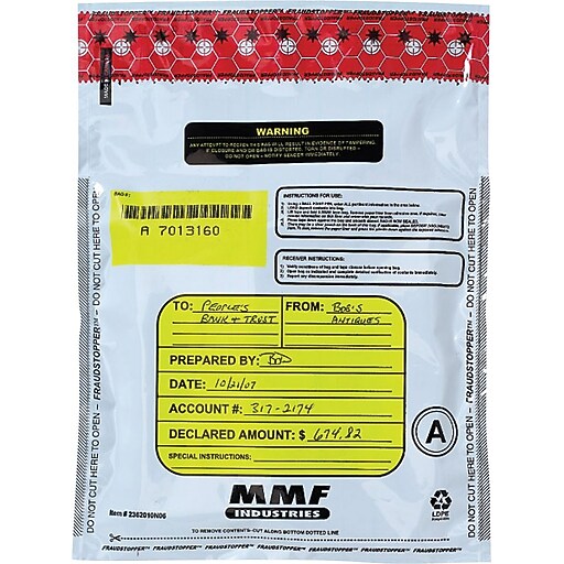MMF Industries™ FRAUDSTOPPER® SinglePouch Deposit Bags, White, 12"H x