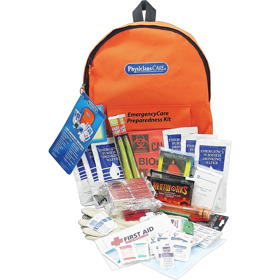 PhysiciansCare Emergency Preparedness First Aid Backpack XL, Contains 63 Pieces