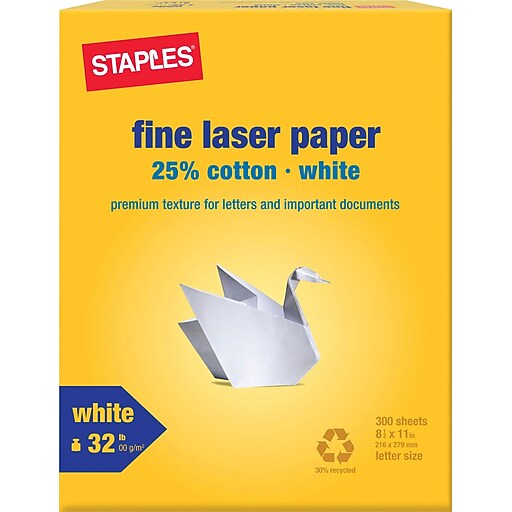 Staples® 25 Cotton Fine Laser Paper, 8.5" x 11", White, 300/Pack (358C