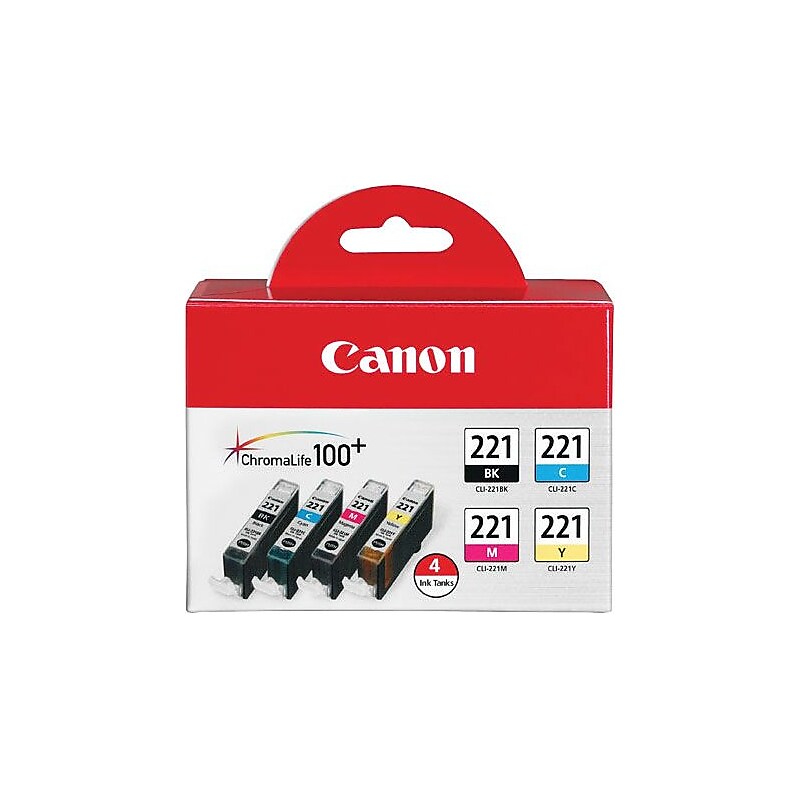 Canon 221 Black/Cyan/Magenta/Yellow Standard Yield Ink Cartridge,  4/Pack (2946B004) image 1