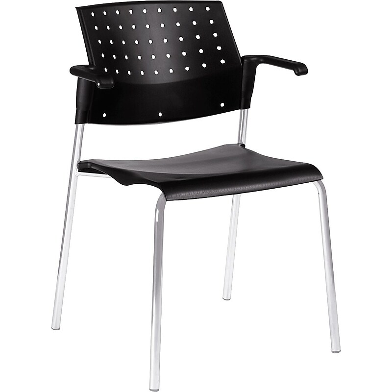 Global Sonic Plastic All-Purpose Stackable Guest Chairs with Arms, Black, 2/Ct (6513CH-BK/BK) image 1