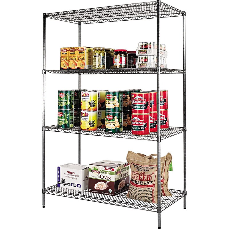 Alera Industrial Wire Shelving Starter Set, 72"H x 48"W x 24"D, Black Anthracite image 1