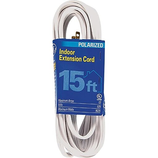 GE Polarized 15' Extension Cord, 3Outlet, White (51962) Staples