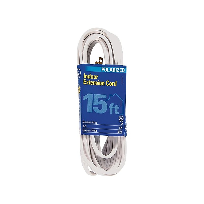 GE Polarized 15' Extension Cord, 3-Outlet, White (51962) image 1