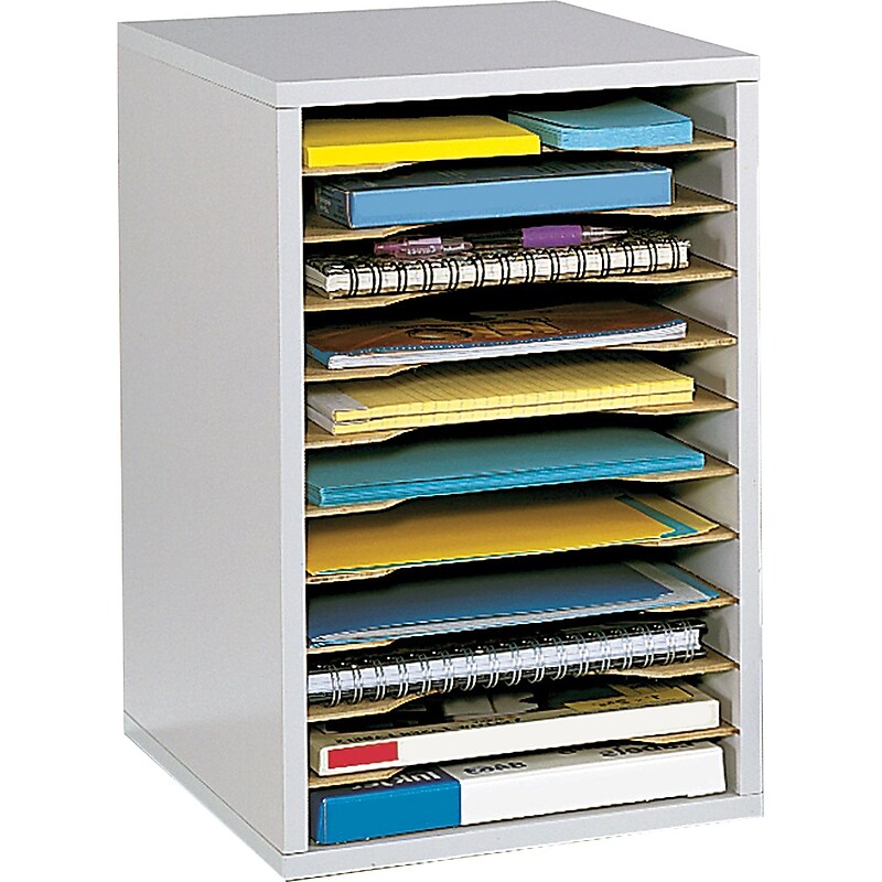 Safco 9419 Wood Desktop Sorter, 11 Compartment, Gray (9419GR) image 1