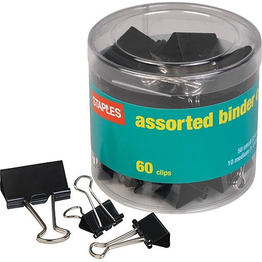 Staples® Metal Binder Clips, Black, Assorted Capacities Staples