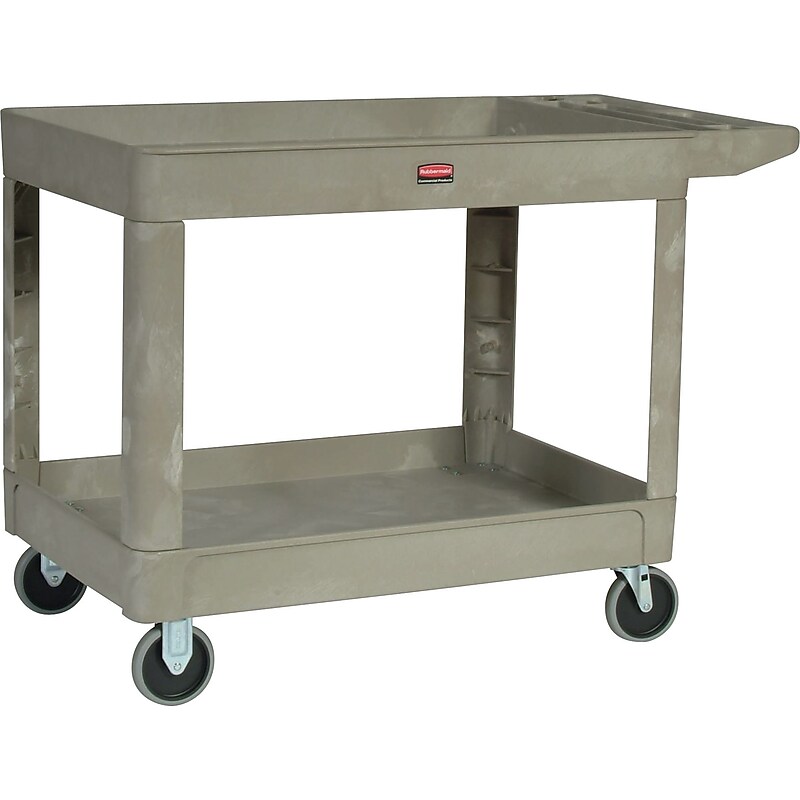 Rubbermaid Heavy-Duty 2-Shelf Plastic Cart, 26"W, Beige image 1