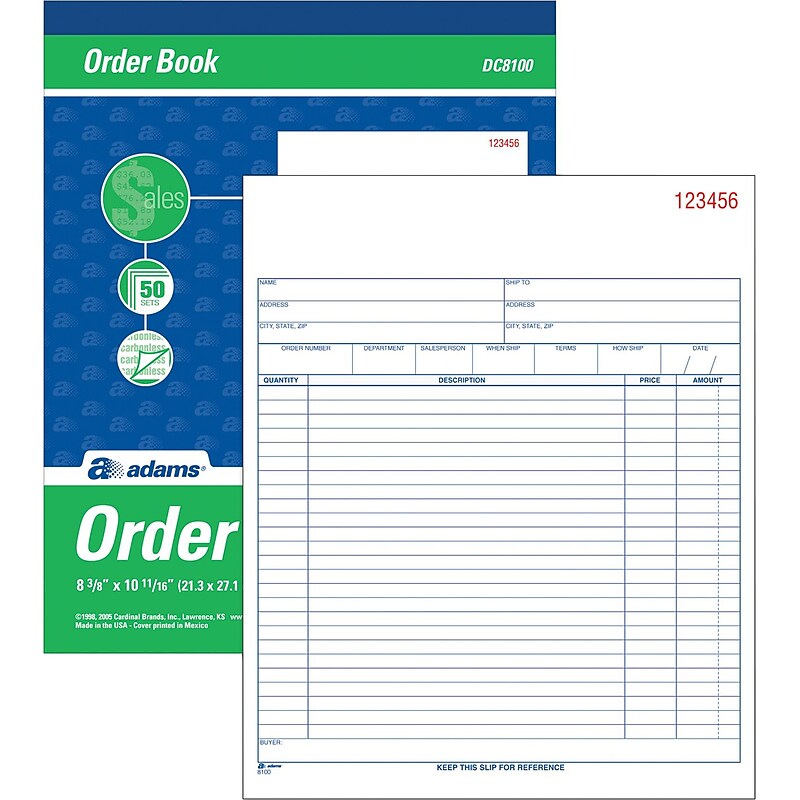 Adams 2-Part Carbonless Work Orders, 8.375" x 10.4375", 50 Sets/Book (DC8100) image 1