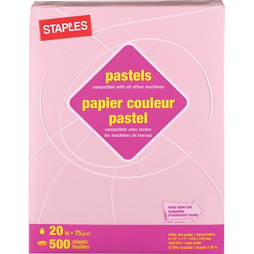 Staples Pastel Colored Copy Paper, 8 1/2" x 11", Pink, 500/Ream (14779