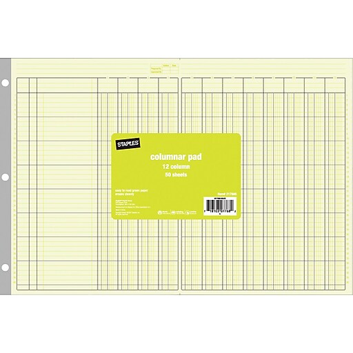 Staples® Columnar Pads, 12 Columns, , 11" x 165/16", Each