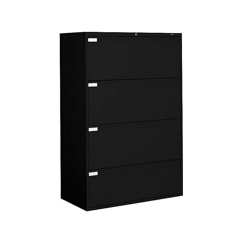 Global 9300P Series Business-Plus Lateral File Cabinet, Letter/Legal, 4-Drawer, Black, 18"D, 36"W image 1