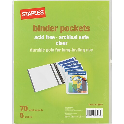 Staples Clear Divider Pockets, 3Hole Punched, Clear, 1 Set/Pack (15159CC) Staples
