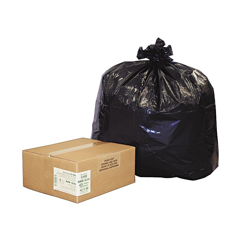Earthsense® Commercial Can Liners, 40-45 Gallons, 2.0 mil., Black, 40" x 46", 100 Per Box image 1