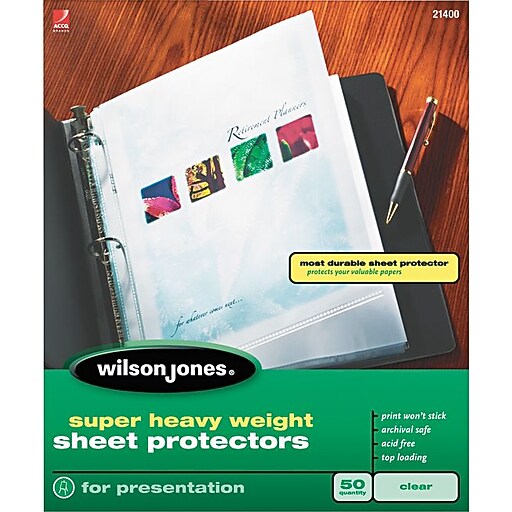 Wilson Jones TopLoading Sheet Protectors, Super Heavy Weight, Nonglare clear, 5 mil, 50/Bx at