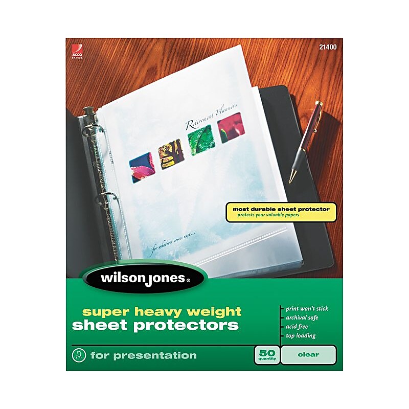 Wilson Jones Top-Loading Sheet Protectors, Super Heavy Weight, 8-1/2" x 11", Clear, 5 mil, 50/Box (WLJ21400) image 1