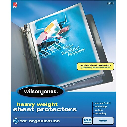 Wilson Jones TopLoading Sheet Protectors, Heavy Weight, Nonglare clear, 3.3 mil, 50/Bx at Staples