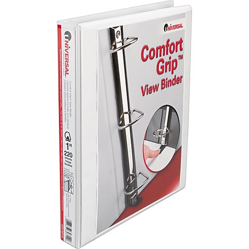 Universal® Comfort Grip Deluxe Plus DRing View Binder, White, 220
