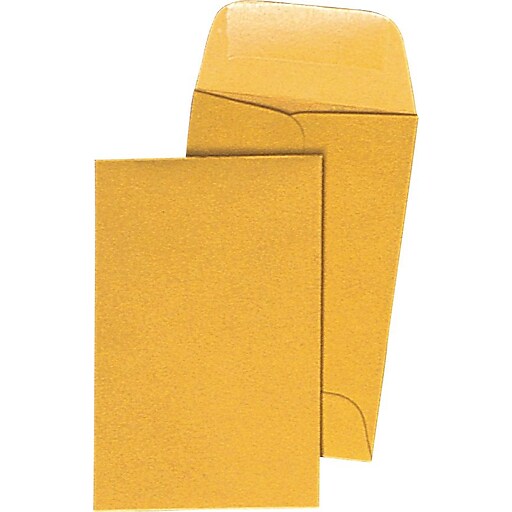 Staples Gummed Closure 3 Coin Envelopes, 21/2" x 41/4", Brown Kraft, 500/Box (17185) Staples