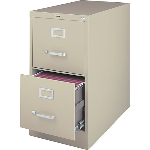 staples 2-drawer vertical file cabinet, locking, letter, putty/beige,  26.5"d (13440d-cc)