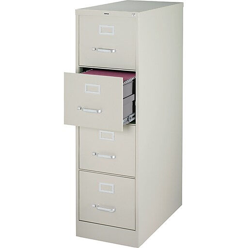 staples 4 drawer vertical file cabinet, metal, light grey, letter size,  26.5"d (13445d)