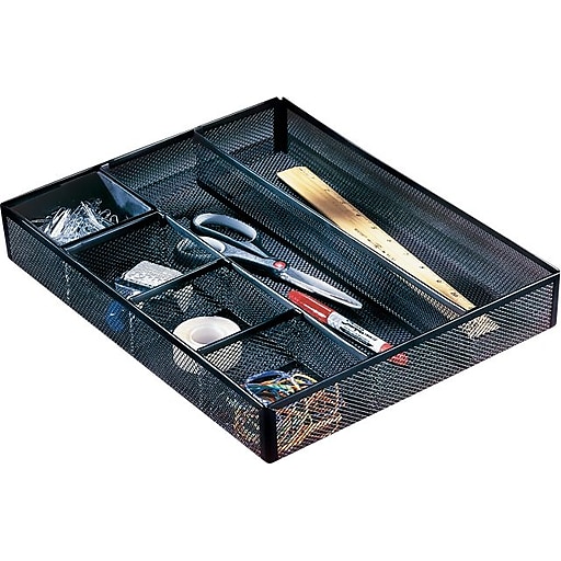 Rolodex Mesh Deep Desk Drawer Organizer, 6 Compartments, Black, 11 7/8" x 15 1/4" Staples