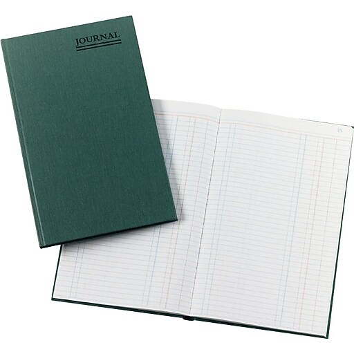 National® Brand Green Canvas Cover Accounting Journal, 121/8" x 75/8