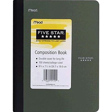 Five Star Composition Notebooks, 7.5" x 9.7", College Ruled, 100 Sheets, Assorted Colors (09120)