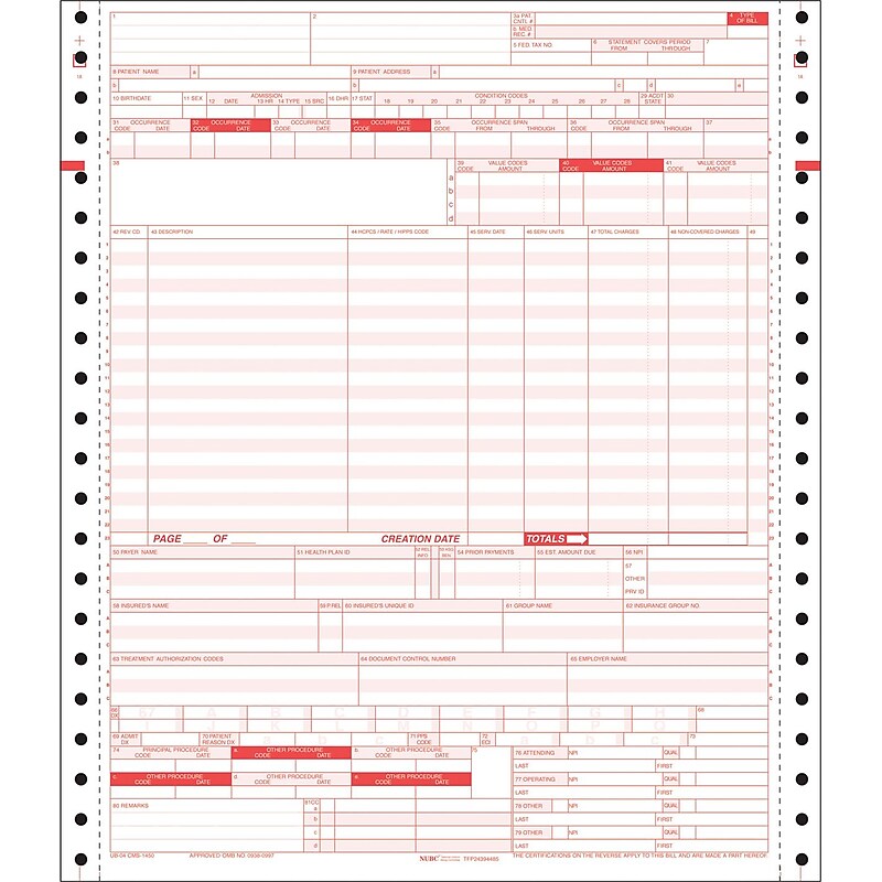 TOPS UB04 Health Care Form, Revised, HCFA Compliant, 8 1/2" X 11", 2500/Carton (59770R image 1
