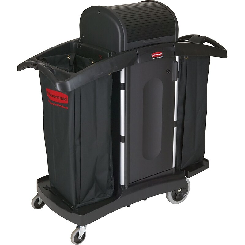 Rubbermaid High-Security Housekeeping 3-Shelf Cleaning Cart (RCP9T78) image 1