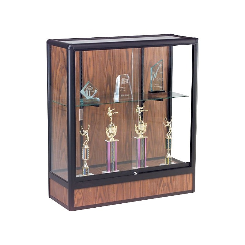 Best-Rite Counter-Height Glass Display Case, Walnut, 40"H x 36"W x 14"D image 1