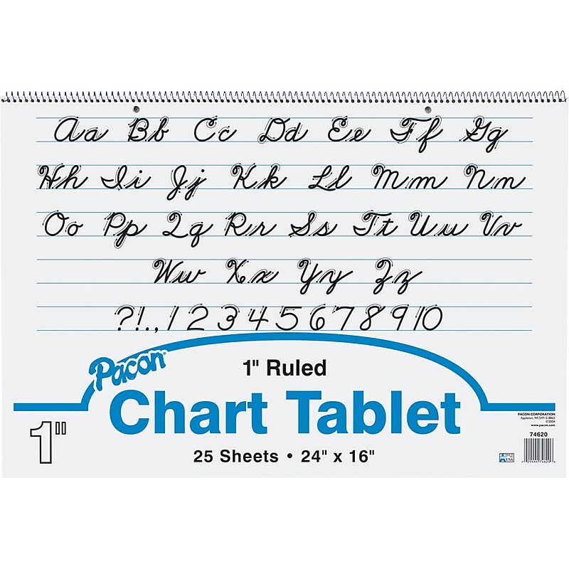 Pacon Two-Hole Punched Chart Tablet with Cursive Cover, 24" x 16", Ruled, 30 Sheets/Pk image 1