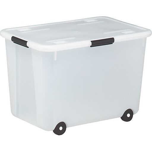 Advantus Rolling Storage Box, Clear, 15Gallon Size Staples